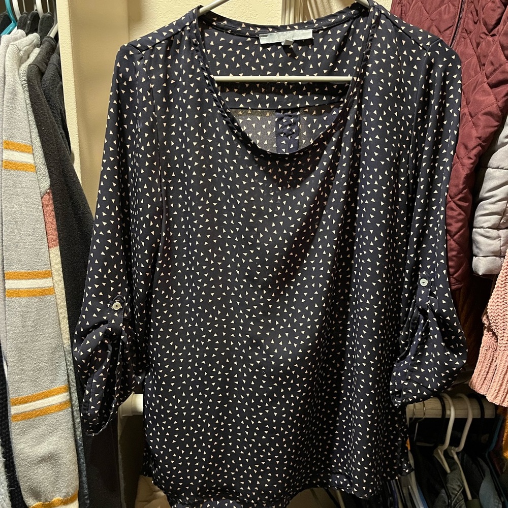 Short Sleeve Triangle Polka Dot Blouse/ Size L/ Sweet Rain